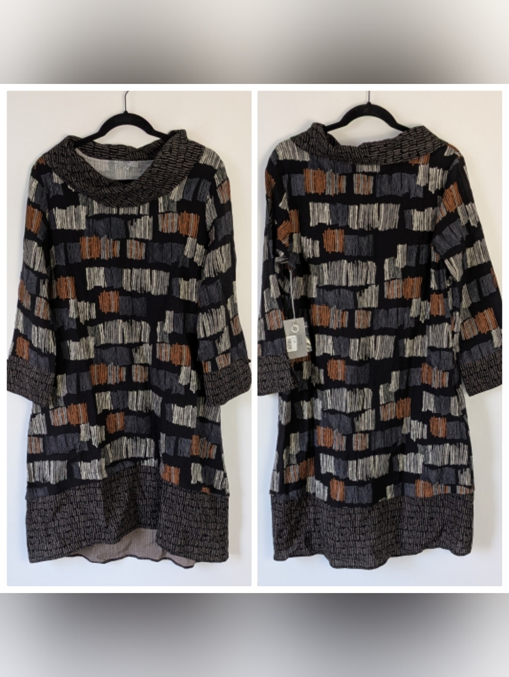 NEW Habitat Printed Asymmetrical Midi Dress Size M Lagenlook Art To Wear